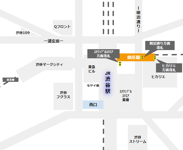 渋谷駅の構内図（銀座線の位置）