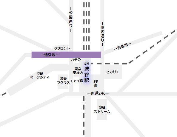 渋谷駅の構内図（半蔵門/田園都市線の位置）