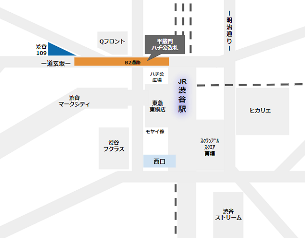 渋谷109への行き方（半蔵門/田園都市線ハチ公改札からの経路）