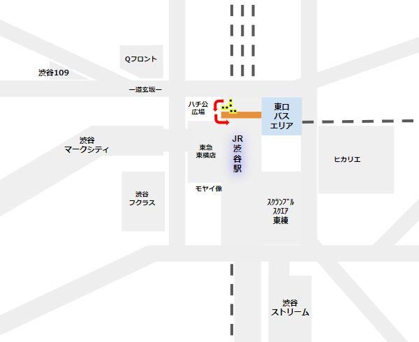 渋谷駅東口バス乗り場への行き方（JRハチ公改札から）