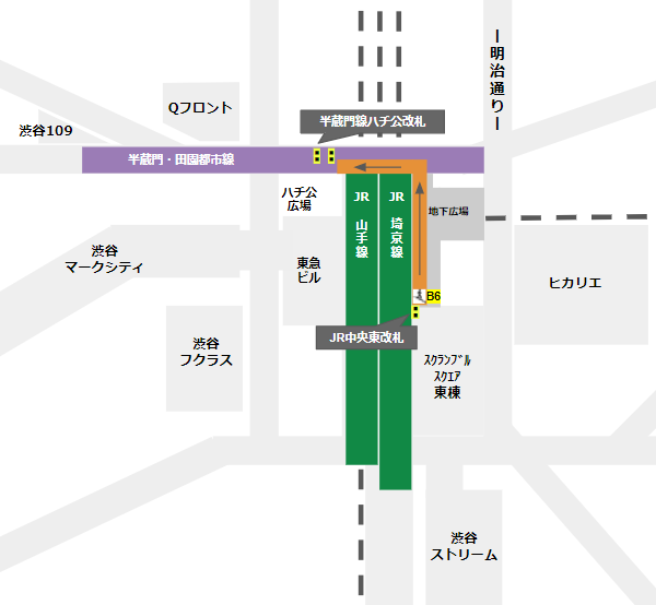 渋谷駅乗り換え Jr線5改札から全パターンの経路