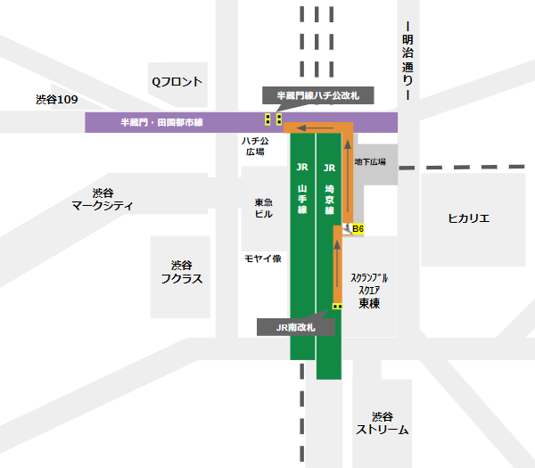 渋谷駅乗り換え（JR線南改札から半蔵門/田園都市線）