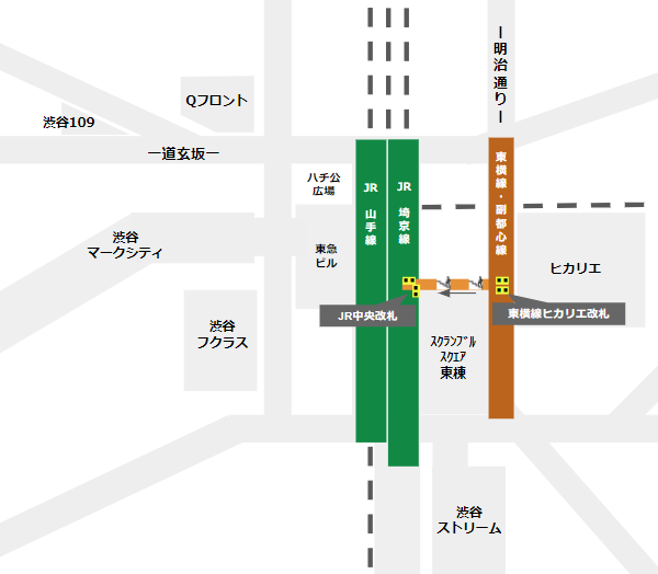 渋谷駅乗り換え（東急東横/副都心線ヒカリエ改札からJR線）
