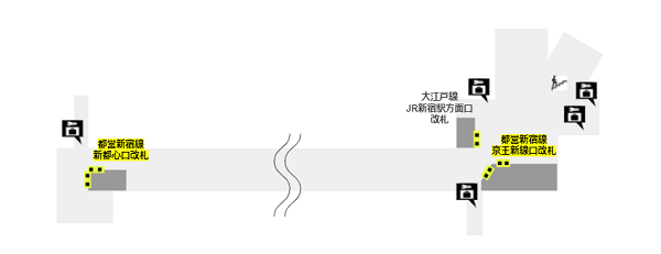 都営新宿線新宿駅の構内図（ロッカーの位置）