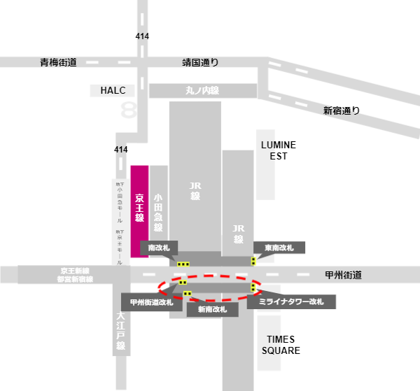 新宿駅ecuteと京王線の位置関係
