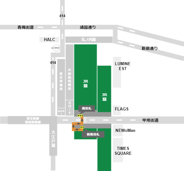 新宿駅南口への行き方（JR線新南改札からの経路）