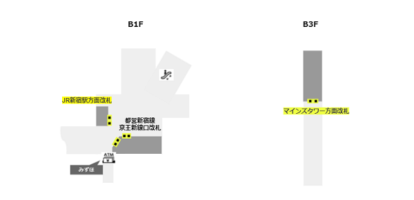 新宿駅構内図（大江戸線、ATMの位置）