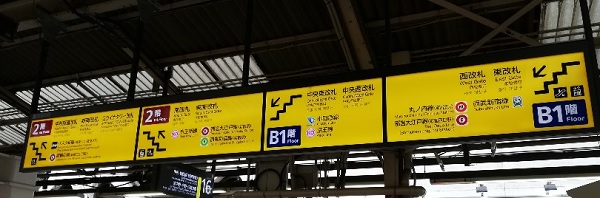 新宿駅のホームにある改札への行き方ナビ