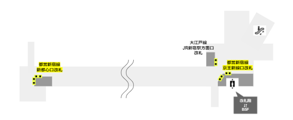 新宿駅構内図（都営新宿線、エレベーターの位置）