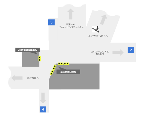 都営新宿線新宿駅の改札前の通路の分岐