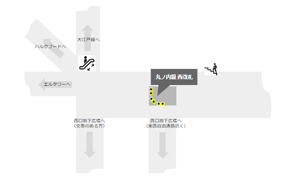 丸ノ内線新宿駅の西改札前の通路の分岐