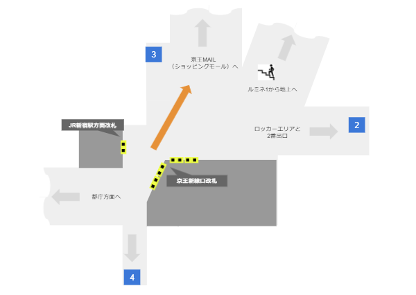 都営新宿線/大江戸線の新宿駅、改札前のエリアマップ