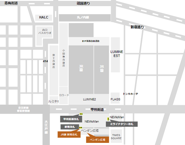 新宿駅新南口に近い路線マップ