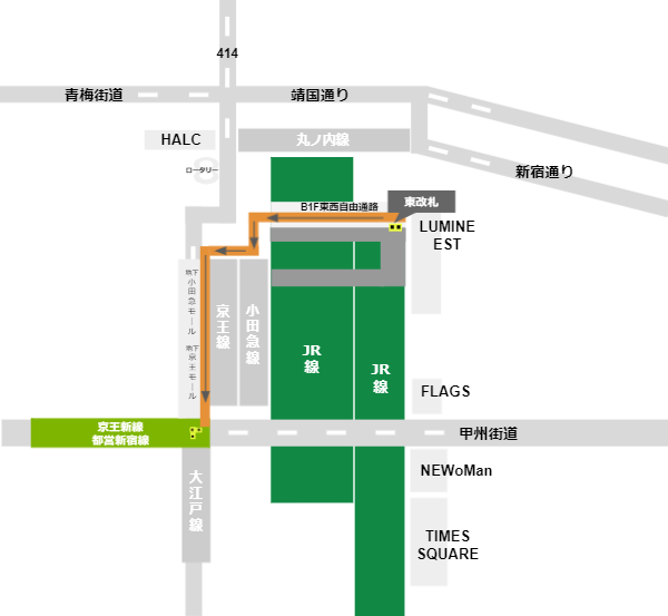 新宿駅乗り換えマップ（JR東改札から都営新宿線）