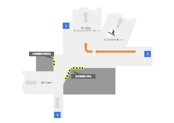 都営新宿線「京王新線口」改札前のスペース