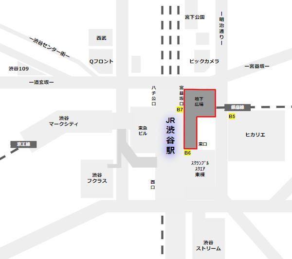 渋谷駅東口の地下広場のマップ