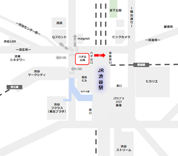 渋谷駅周辺マップ（ハチ公広場の場所）