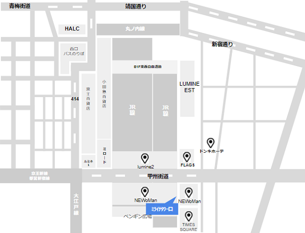 新宿駅ミライナタワー口の位置マップ