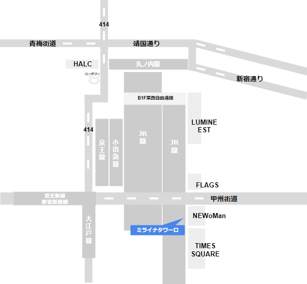 新宿新ミライナタワー口の位置マップ