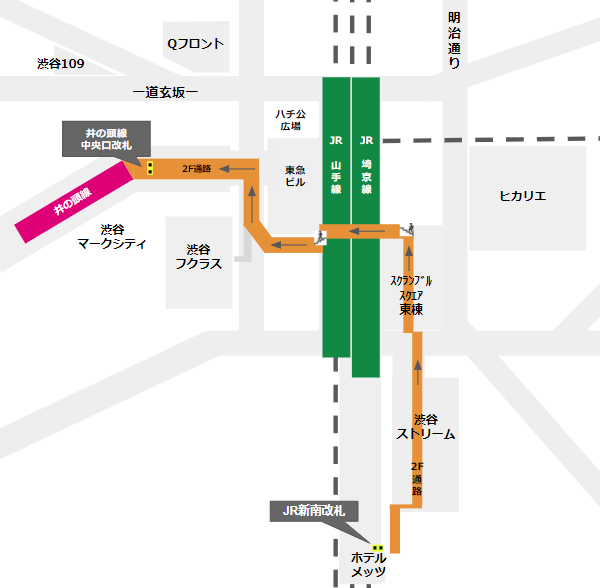渋谷駅乗り換えマップ（JR新南改札から京王井の頭線）