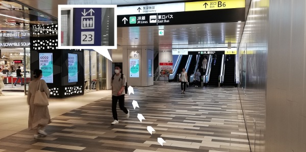 渋谷駅東急東横線、ヒカリエ改札から車椅子ベビーカーで地上へ出る経路