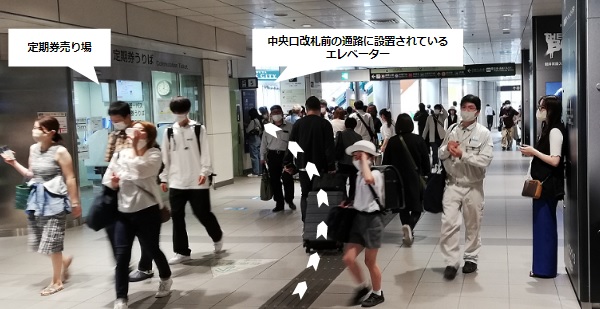 京王井の頭線渋谷駅、中央口改札前のエレベーターの場所