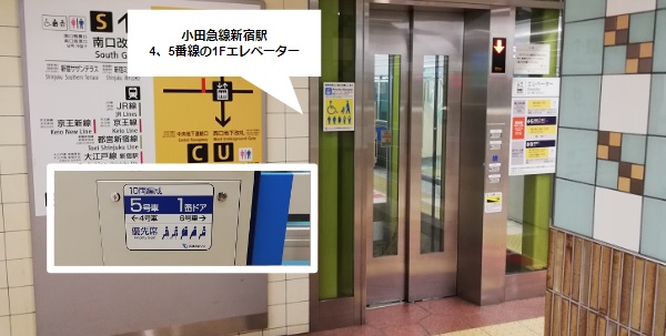 小田急線新宿駅特急、急行エレベーター乗車位置