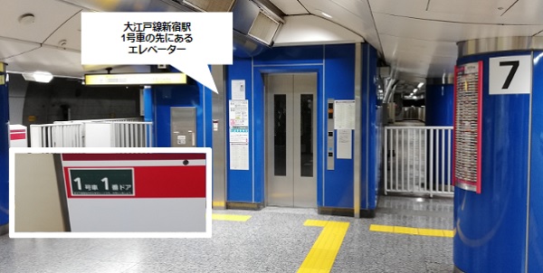 大江戸線新宿駅のエレベーター乗車位置