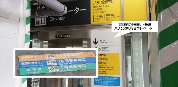 渋谷駅3,4番線のエレベーター