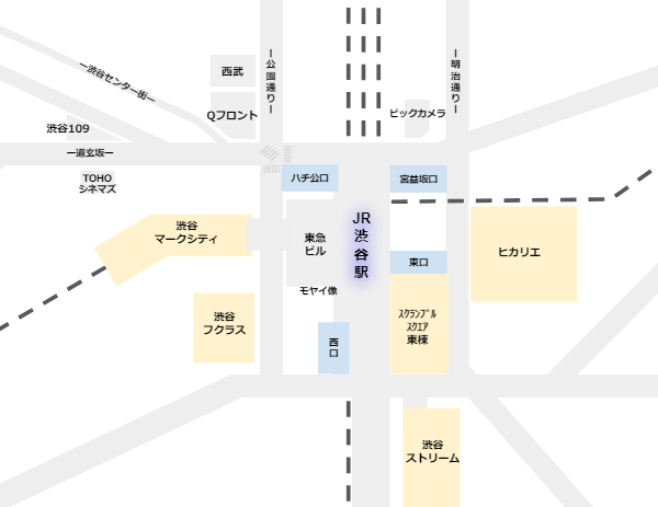 渋谷駅周辺の商業施設の位置マップ