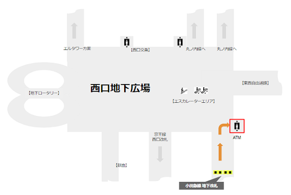 小田急新宿駅地下改札からエレベーター経由で地上に行く経路