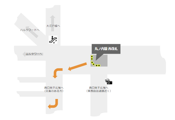 丸ノ内線新宿駅の改札前のマップ