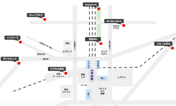 渋谷駅周辺のホテルマップ