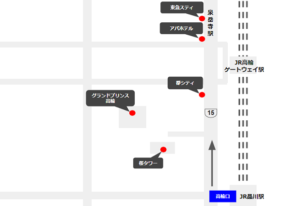 品川駅周辺のホテルマップ