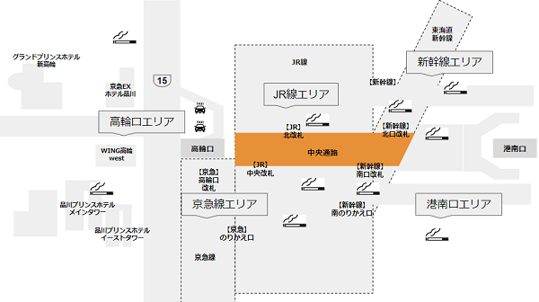 品川駅周辺の喫煙スペースマップ一覧