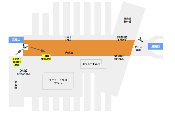 品川駅乗り換え経路（京急線からJR線）