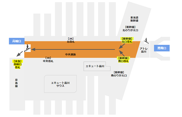 品川駅乗り換え経路（新幹線から京急線）