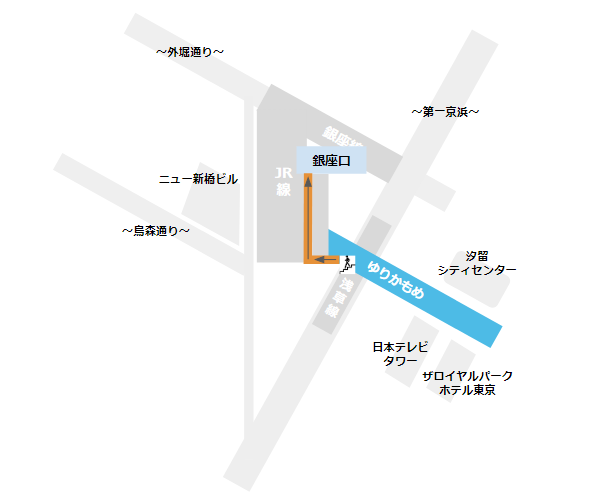 新橋駅銀座口への行き方（ゆりかもめの改札から）