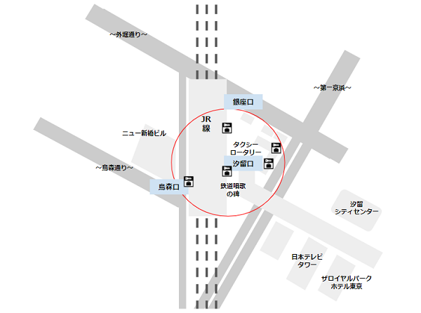 新橋駅地上エリアのロッカーマップ
