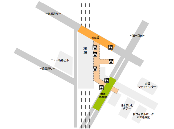 新橋駅の地下通路エリアのロッカーマップ