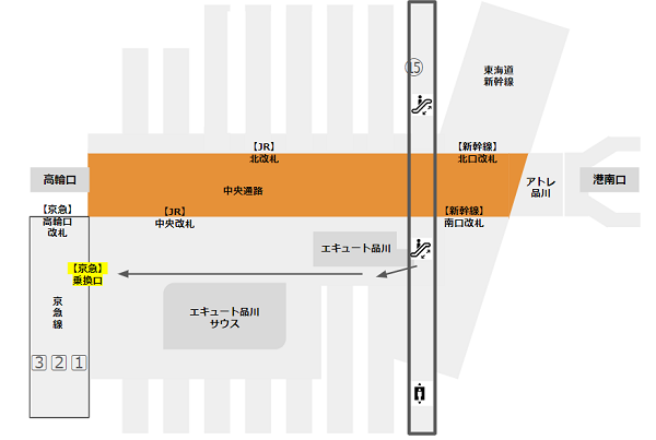 品川駅15番線横須賀線・総武線から京急線への乗り換え経路