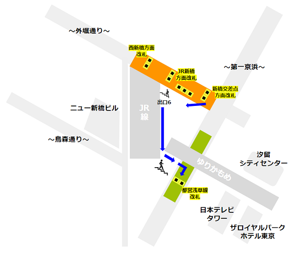 銀座線新橋駅から都営浅草線への乗り換え経路