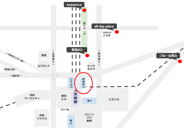 渋谷駅宮益坂口から徒歩5分のホテルの場所