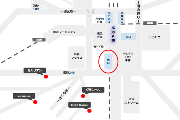 渋谷駅西口から徒歩5分のホテルの場所