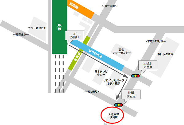 新橋駅から汐留駅への行き方マップ