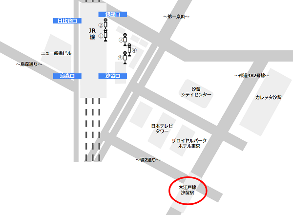 大江戸線汐留駅へのマップ