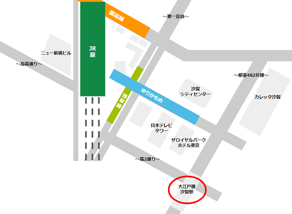 大江戸線汐留駅へのマップ