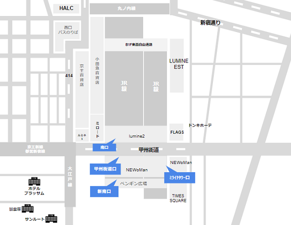 新宿駅南口周辺のホテル（甲州街道の西側）