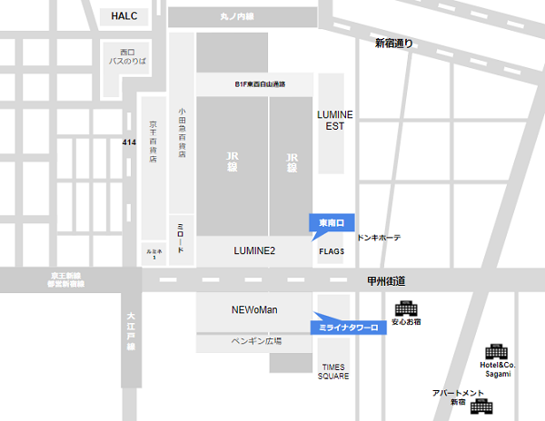 新宿駅東南口周辺のホテル（甲州街道の）