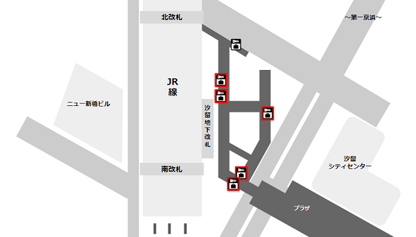 新橋駅、ウイング新橋の地下通路のロッカーの位置